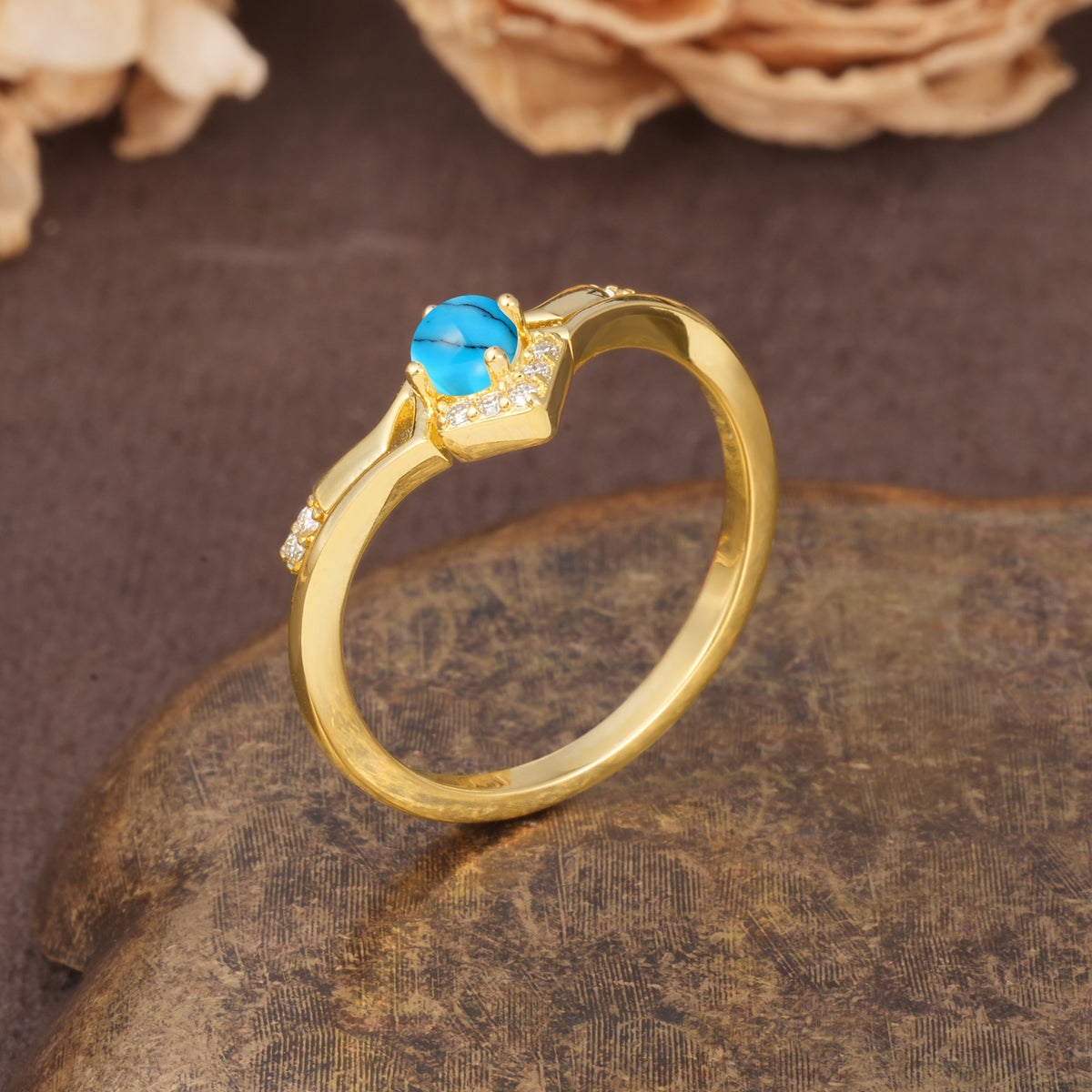 Unique Luxury Crown-Style 4-Prong Round-Cut Three-Stone Turquoise Engagement Ring - Additional view