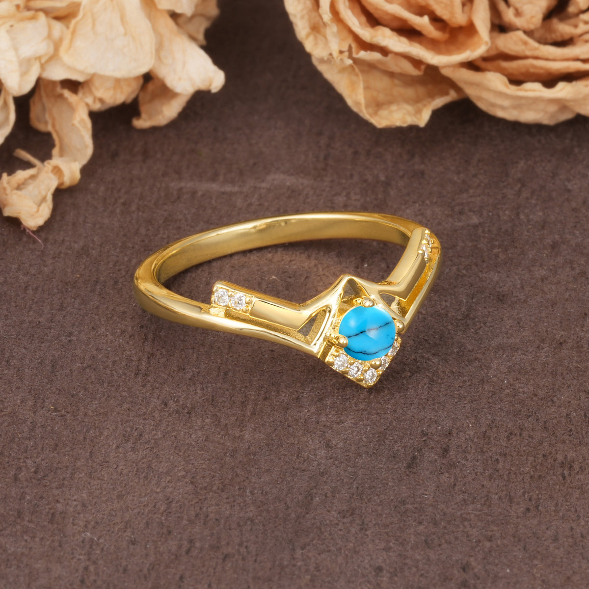 Unique Luxury Crown-Style 4-Prong Round-Cut Three-Stone Turquoise Engagement Ring - Additional view