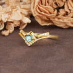 Unique Luxury Crown-Style 4-Prong Round-Cut Three-Stone Moss Agate Engagement Ring - Additional view
