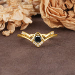 Unique Luxury Crown-Style 4-Prong Round-Cut Three-Stone Black Onyx Engagement Ring - Additional view