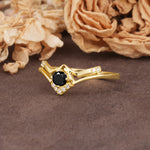 Unique Luxury Crown-Style 4-Prong Round-Cut Three-Stone Black Onyx Engagement Ring - Additional view