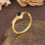 Unique Luxury Crown-Style 4-Prong Round-Cut Three-Stone Black Onyx Engagement Ring - Additional view