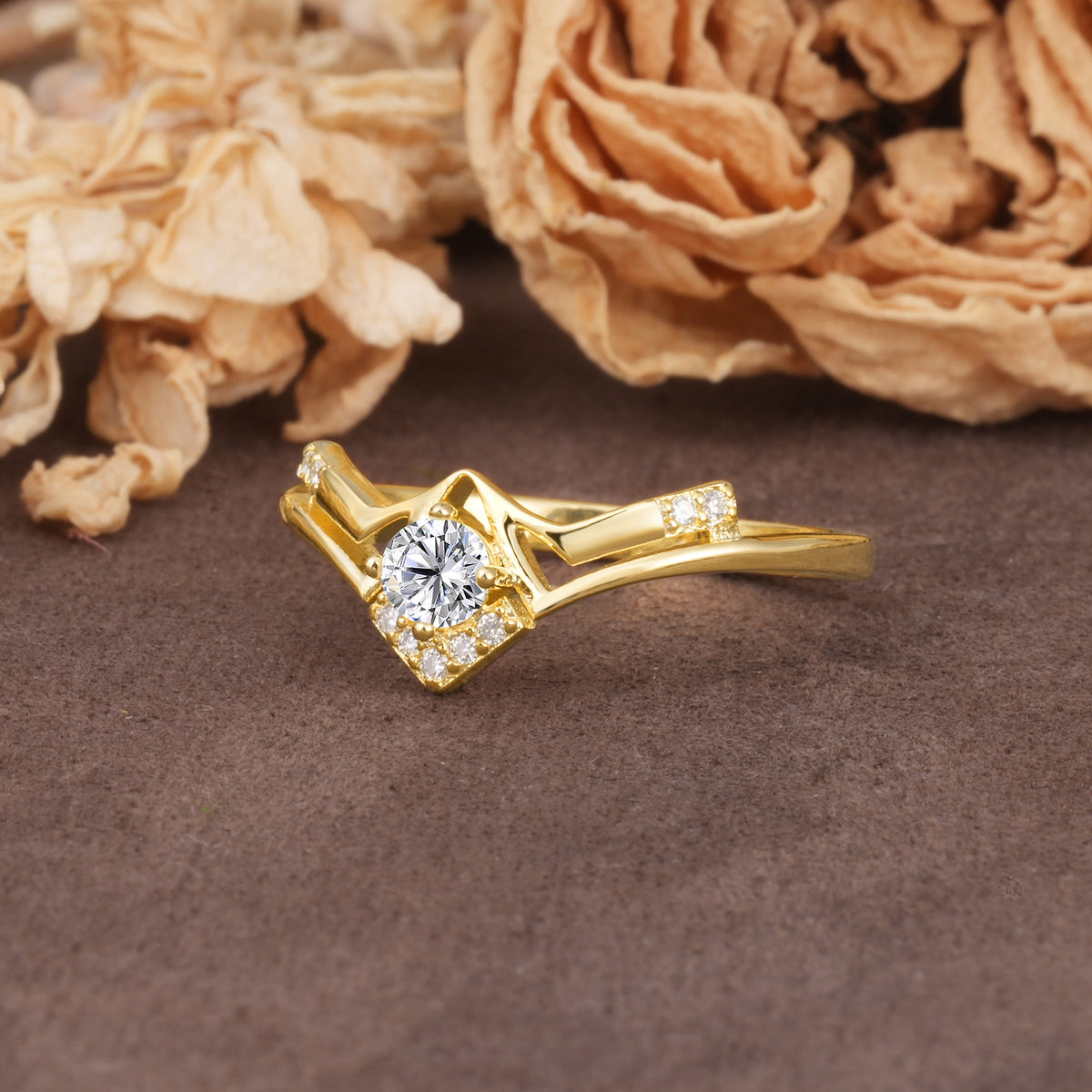 Unique Luxury Crown-Style 4-Prong Round-Cut Three-Stone Lab Diamond Engagement Ring - Additional view