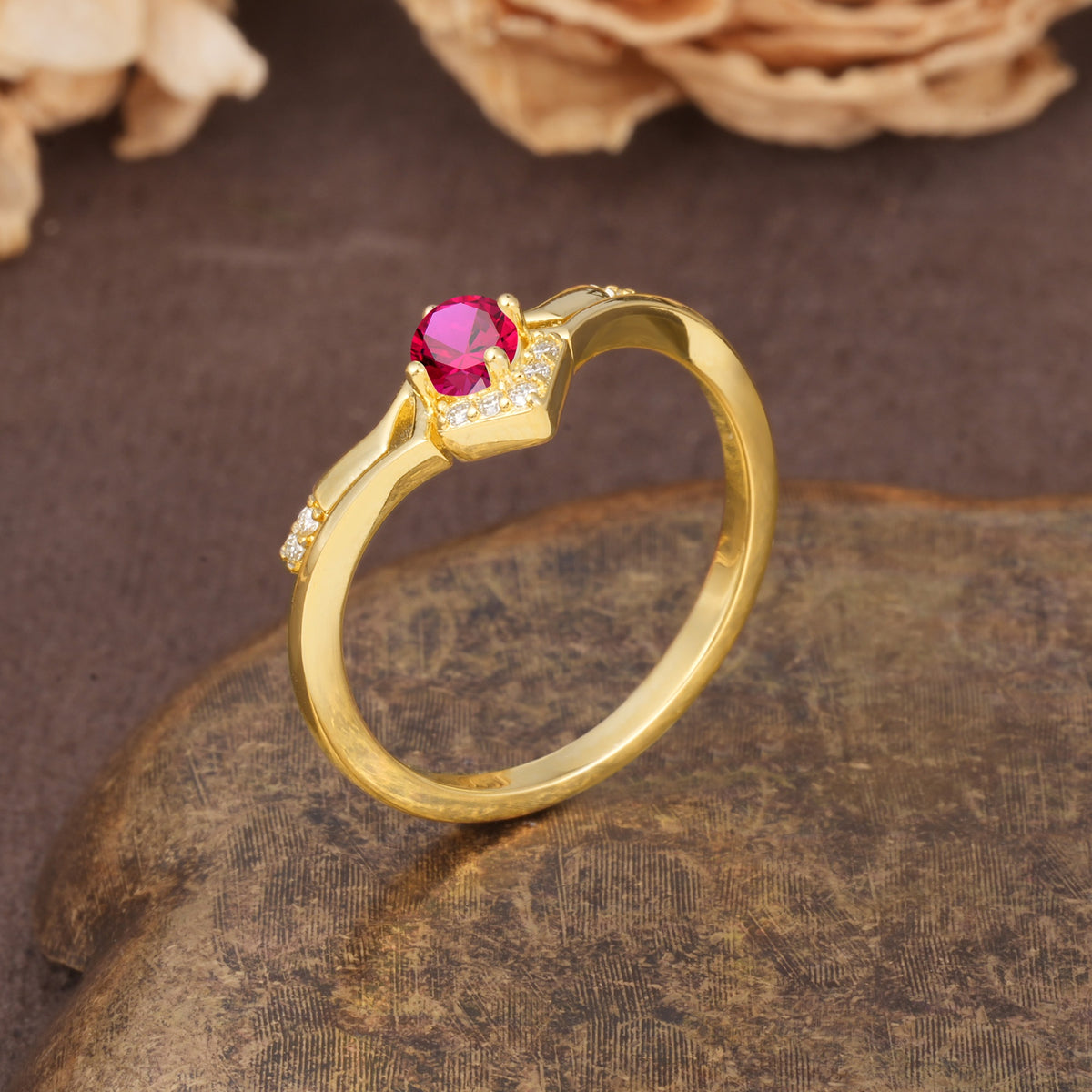 Unique Luxury Crown-Style 4-Prong Round-Cut Three-Stone Ruby Engagement Ring - Additional view