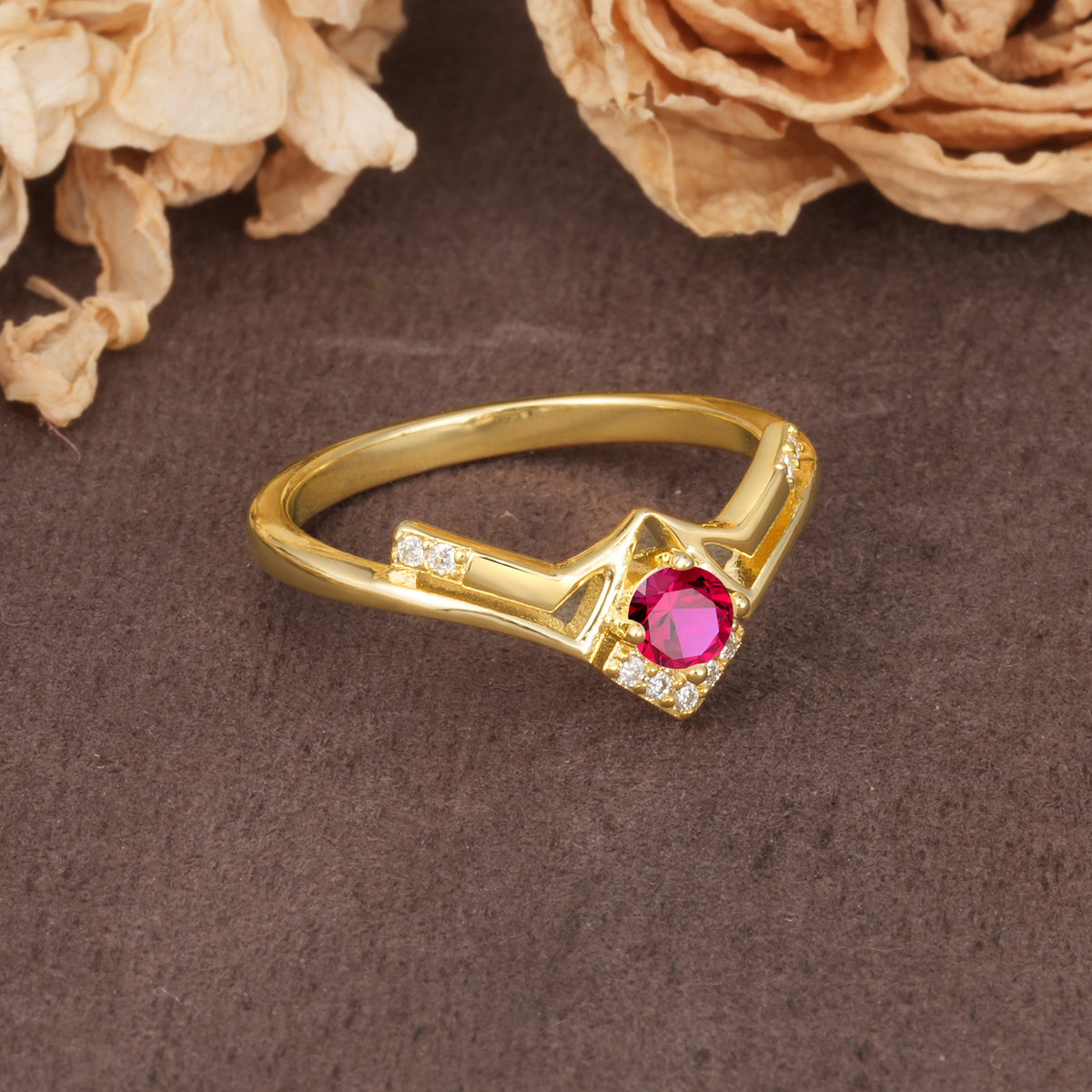 Unique Luxury Crown-Style 4-Prong Round-Cut Three-Stone Ruby Engagement Ring - Additional view