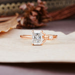 Unique, Classic 4-Prong Emerald Cut Moissanite Two Stones Wedding Ring - Additional view