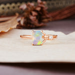 Unique, Classic 4-Prong Emerald Cut Fire Opal Two Stones Wedding Ring - Additional view