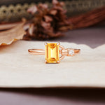 Unique, Classic 4-Prong Emerald Cut Citrine Two Stones Wedding Ring - Additional view