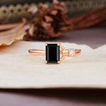 Unique, Classic 4-Prong Emerald Cut Black Onyx Two Stones Wedding Ring - Additional view