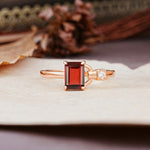 Unique, Classic 4-Prong Emerald Cut Garnet Two Stones Wedding Ring - Additional view