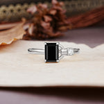 Unique, Classic 4-Prong Emerald Cut Black Onyx Two Stones Wedding Ring - Additional view