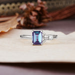 Unique, Classic 4-Prong Emerald Cut Alexandrite Two Stones Wedding Ring - Additional view