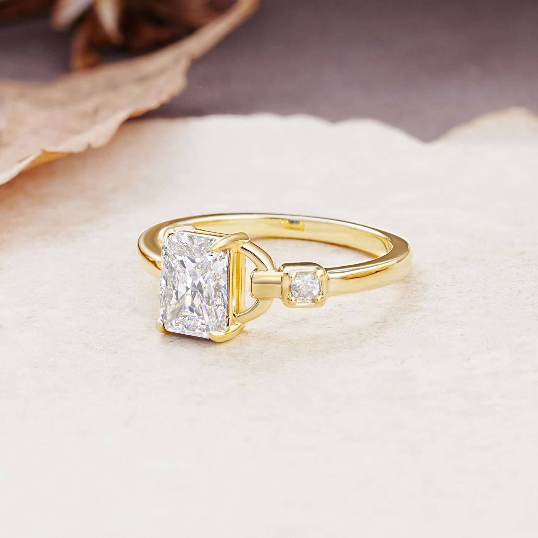 Unique, Classic 4-Prong Emerald Cut Moissanite Two Stones Wedding Ring - Additional view