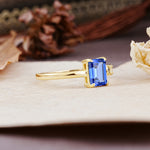 Unique, Classic 4-Prong Emerald Cut Sapphire Two Stones Wedding Ring - Additional view
