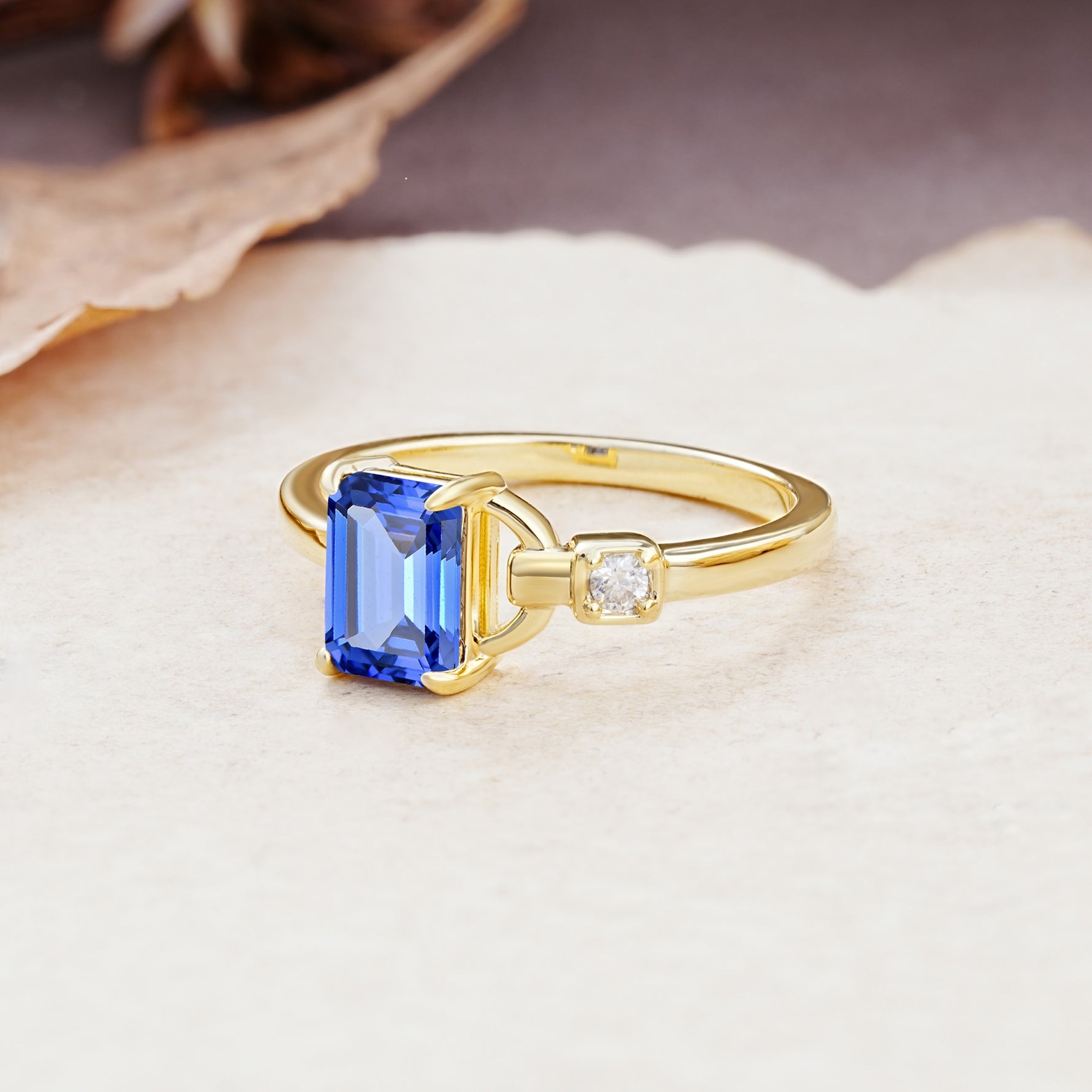 Unique, Classic 4-Prong Emerald Cut Sapphire Two Stones Wedding Ring - Additional view