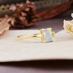Unique, Classic 4-Prong Emerald Cut Fire Opal Two Stones Wedding Ring - Additional view