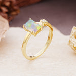 Unique, Classic 4-Prong Emerald Cut Fire Opal Two Stones Wedding Ring - Additional view