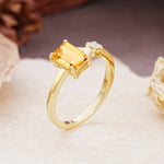 Unique, Classic 4-Prong Emerald Cut Citrine Two Stones Wedding Ring - Additional view