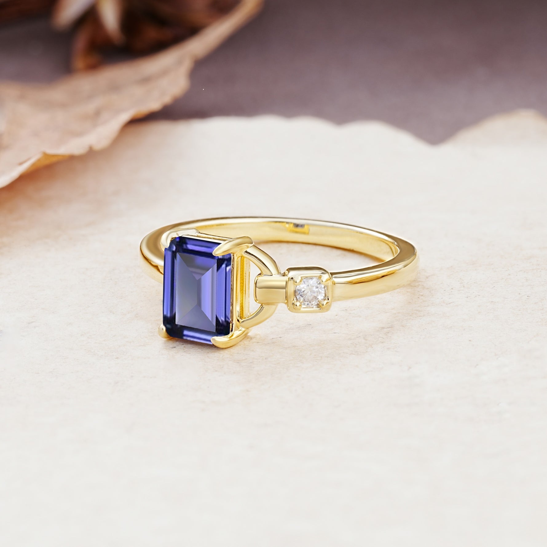 Unique, Classic 4-Prong Emerald Cut Tanzanite Two Stones Wedding Ring - Additional view