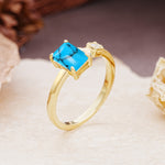 Unique, Classic 4-Prong Emerald Cut Turquoise Two Stones Wedding Ring - Additional view