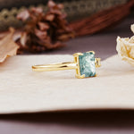 Unique, Classic 4-Prong Emerald Cut Moss Agate Two Stones Wedding Ring - Additional view