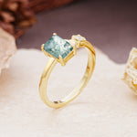Unique, Classic 4-Prong Emerald Cut Moss Agate Two Stones Wedding Ring - Additional view