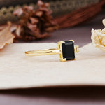 Unique, Classic 4-Prong Emerald Cut Black Onyx Two Stones Wedding Ring - Additional view