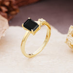 Unique, Classic 4-Prong Emerald Cut Black Onyx Two Stones Wedding Ring - Additional view