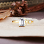 Unique, Classic 4-Prong Emerald Cut Lab Diamond Two Stones Wedding Ring - Additional view