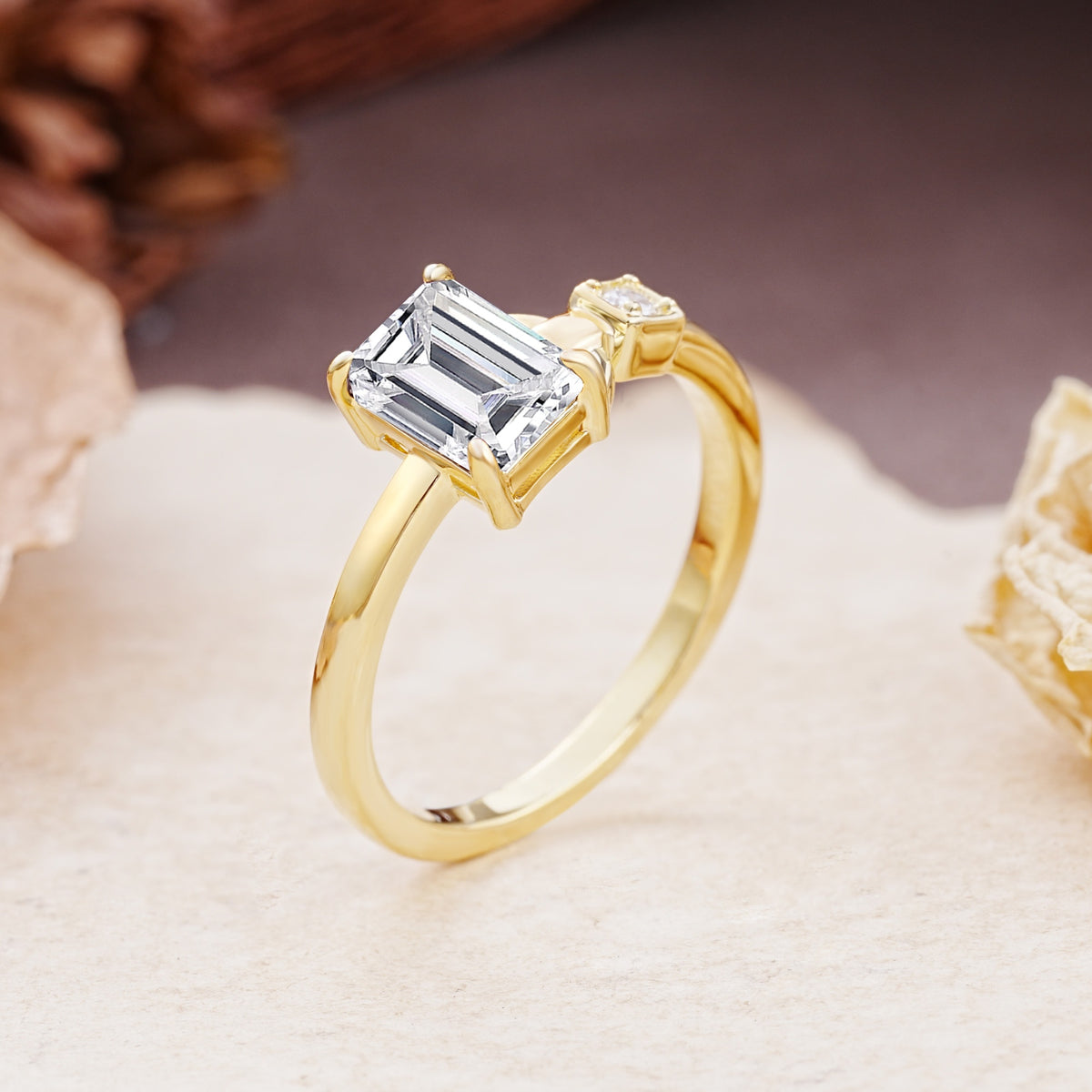 Unique, Classic 4-Prong Emerald Cut Lab Diamond Two Stones Wedding Ring - Additional view