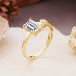 Unique, Classic 4-Prong Emerald Cut Lab Diamond Two Stones Wedding Ring - Additional view