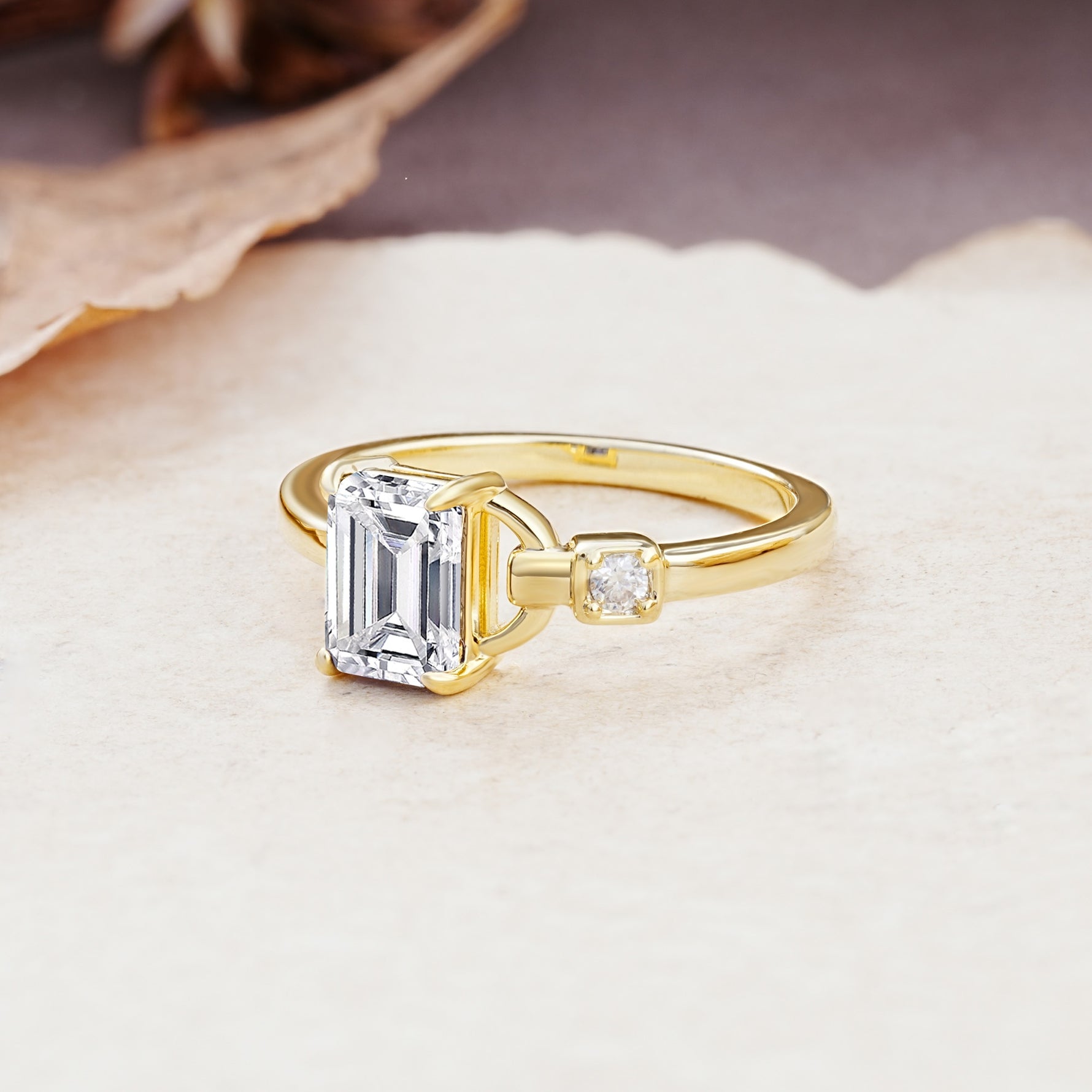 Unique, Classic 4-Prong Emerald Cut Lab Diamond Two Stones Wedding Ring - Additional view