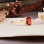 Unique, Classic 4-Prong Emerald Cut Garnet Two Stones Wedding Ring - Additional view