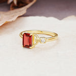 Unique, Classic 4-Prong Emerald Cut Garnet Two Stones Wedding Ring - Additional view