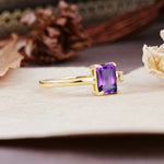 Unique, Classic 4-Prong Emerald Cut Amethyst Two Stones Wedding Ring - Additional view