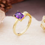 Unique, Classic 4-Prong Emerald Cut Amethyst Two Stones Wedding Ring - Additional view