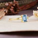 Unique, Classic 4-Prong Emerald Cut Aquamarine Two Stones Wedding Ring - Additional view