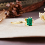 Unique, Classic 4-Prong Emerald Cut Emerald Two Stones Wedding Ring - Additional view