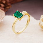 Unique, Classic 4-Prong Emerald Cut Emerald Two Stones Wedding Ring - Additional view