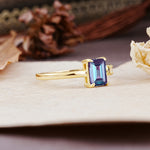Unique, Classic 4-Prong Emerald Cut Alexandrite Two Stones Wedding Ring - Additional view