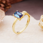 Unique, Classic 4-Prong Emerald Cut Alexandrite Two Stones Wedding Ring - Additional view