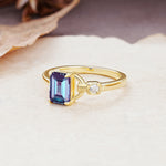 Unique, Classic 4-Prong Emerald Cut Alexandrite Two Stones Wedding Ring - Additional view