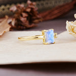 Unique, Classic 4-Prong Emerald Cut Moonstone Two Stones Wedding Ring - Additional view