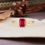 Unique, Classic 4-Prong Emerald Cut Ruby Two Stones Wedding Ring - Additional view