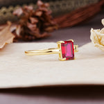 Unique, Classic 4-Prong Emerald Cut Ruby Two Stones Wedding Ring - Additional view