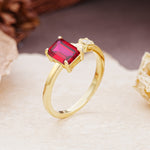 Unique, Classic 4-Prong Emerald Cut Ruby Two Stones Wedding Ring - Additional view