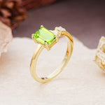 Unique, Classic 4-Prong Emerald Cut Peridot Two Stones Wedding Ring - Additional view