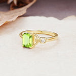 Unique, Classic 4-Prong Emerald Cut Peridot Two Stones Wedding Ring - Additional view
