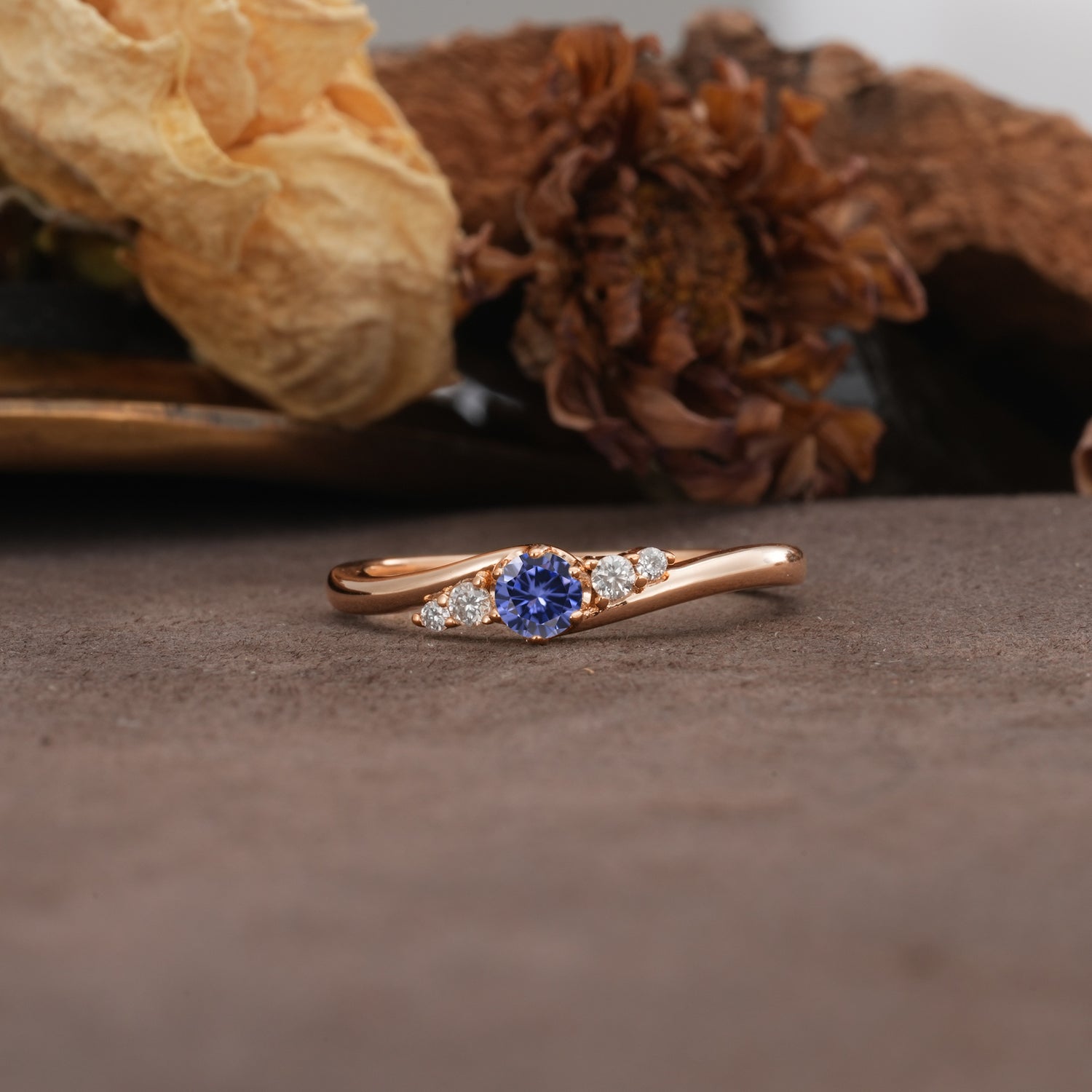 Unique, Classic, Twisted 6-Prong Round Cut Tanzanite Engagement Ring - Additional view