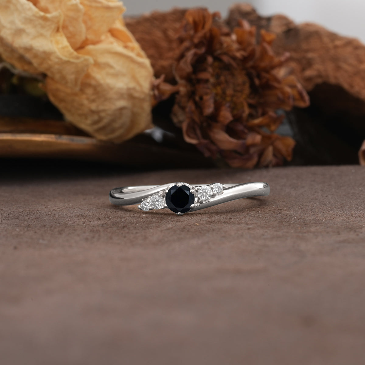 Unique, Classic, Twisted 6-Prong Round Cut Black Onyx Engagement Ring - Additional view
